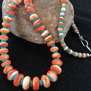 Orange Spiny Oyster Turquoise Sterling Necklace